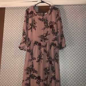 Pink floral bell sleeve dress